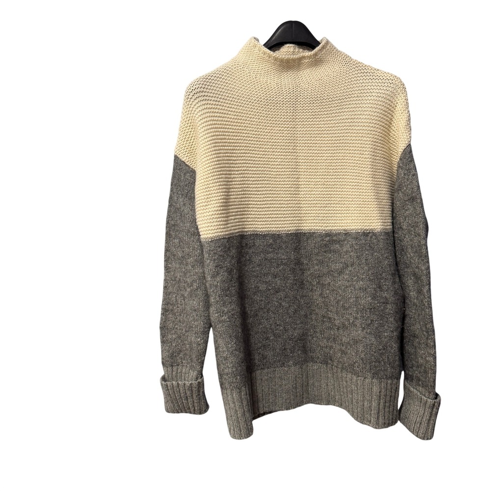 Cynthia Rowley Mens Large Colorblock Mock‎ Neck Sweater Wool Alpaca Blend Grey